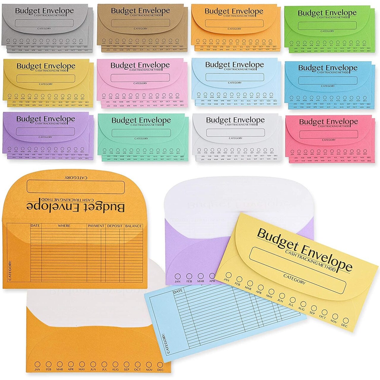 Juvale Cash Envelopes for Budgeting System - 6.75 x 3.25 In, A6 Binder Size, Multicolor, 96 Count - Money Envelopes for Cash with Tracking Ledger